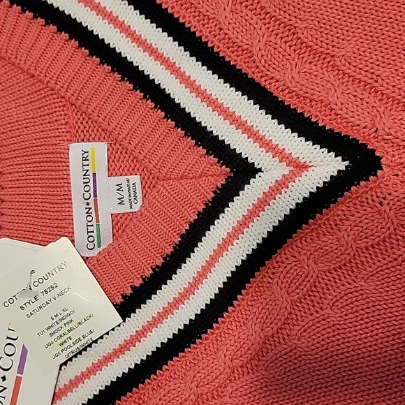 Cotton Country Size M/M V-neck Pinkish Tangerine Knit Sweater - Picture 4 of 7